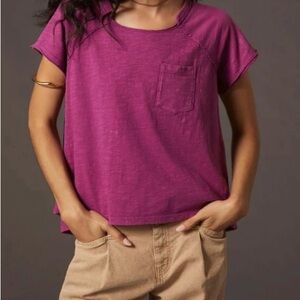 Pilcro Anthropologie Sustainable Pocket Tee Blouse Top Raspberry Size XS